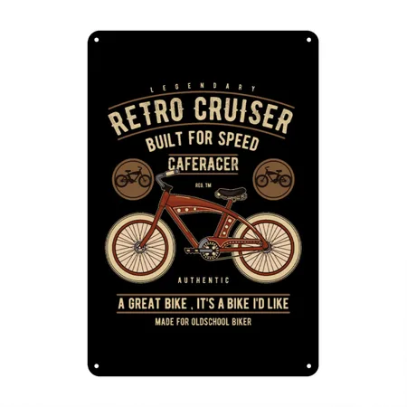 Bicycle Vintage Retro Cruiser Biker Beachcruiser Black Metal Poster Wall Art Decor Sign