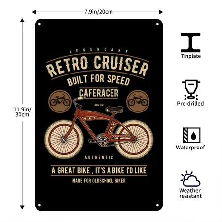 Bicycle Vintage Retro Cruiser Biker Beachcruiser Black Metal Poster Wall Art Decor Sign