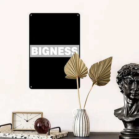 BIGNESS Grey Black Metal Poster Wall Art Decor Sign