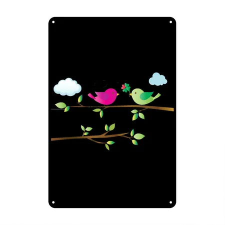 Birds Black Metal Poster Wall Art Decor Sign