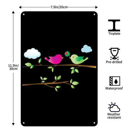 Birds Black Metal Poster Wall Art Decor Sign