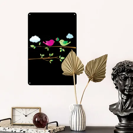 Birds Black Metal Poster Wall Art Decor Sign