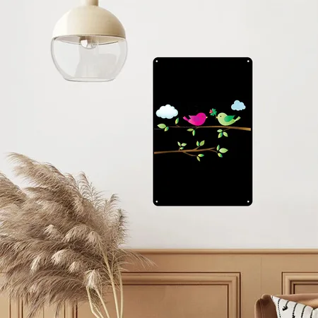 Birds Black Metal Poster Wall Art Decor Sign