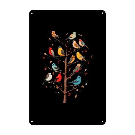 Birds On A Tree Branch Birding Bird Watching Bird Black Metal Poster Wall Art Decor Sign