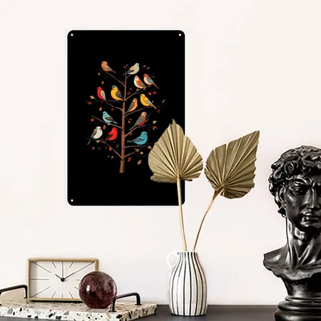 Birds On A Tree Branch Birding Bird Watching Bird Black Metal Poster Wall Art Decor Sign