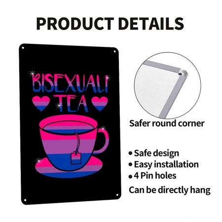 Bisexuality Bisexuali-tea Bisexual Bisexual Bi Black Metal Poster Wall Art Decor Sign