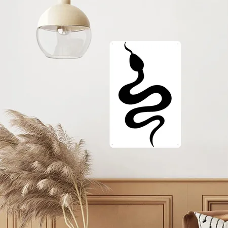 Black Snake Silhouette. Hissing Viper. White Metal Poster Wall Art Decor Sign