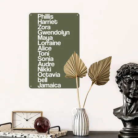 Black Women Writers Green Camo Metal Poster Wall Art Decor Sign