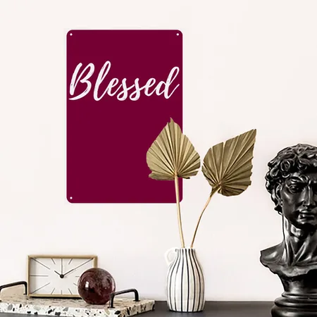 Blessed Christian Faithful Religious Thankful Burgundy Metal Poster Wall Art Decor Sign
