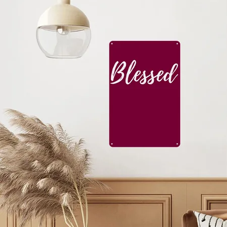 Blessed Christian Faithful Religious Thankful Burgundy Metal Poster Wall Art Decor Sign