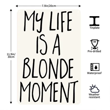 Blonde Moment Funny Quote Natural White Metal Poster Wall Art Decor Sign