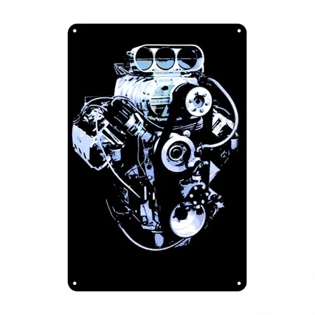 Blue Big Block Black Metal Poster Wall Art Decor Sign