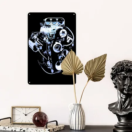 Blue Big Block Black Metal Poster Wall Art Decor Sign