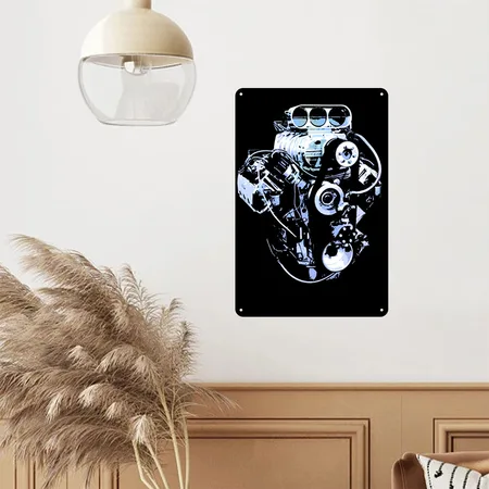 Blue Big Block Black Metal Poster Wall Art Decor Sign