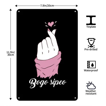 Bogo Sipeo Korean Heart K Pop Heart Finger Black Metal Poster Wall Art Decor Sign