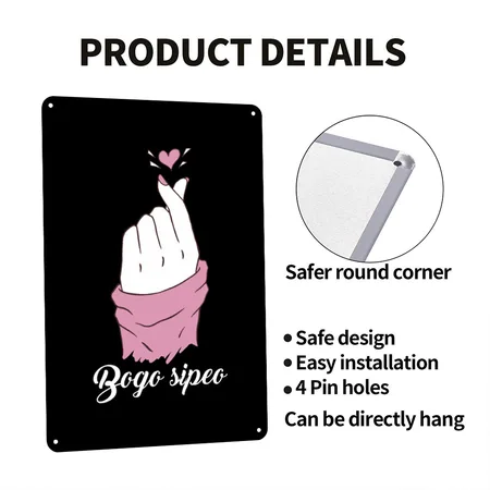 Bogo Sipeo Korean Heart K Pop Heart Finger Black Metal Poster Wall Art Decor Sign
