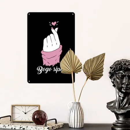 Bogo Sipeo Korean Heart K Pop Heart Finger Black Metal Poster Wall Art Decor Sign