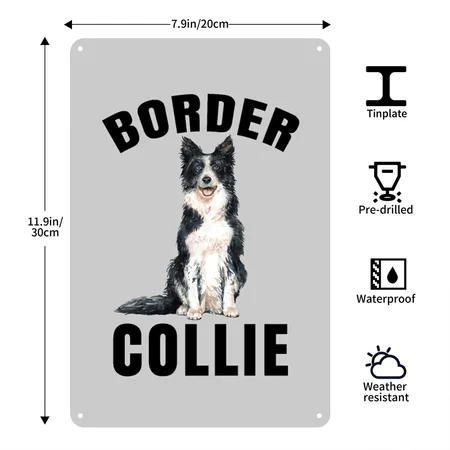 Border Collie Lover's - Gift Border Collie Heather Gray Metal Poster Wall Art Decor Sign
