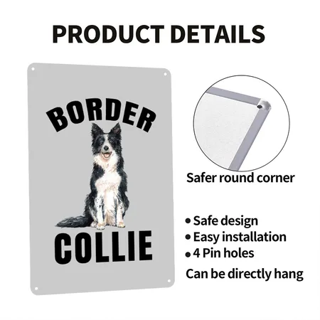 Border Collie Lover's - Gift Border Collie Heather Gray Metal Poster Wall Art Decor Sign