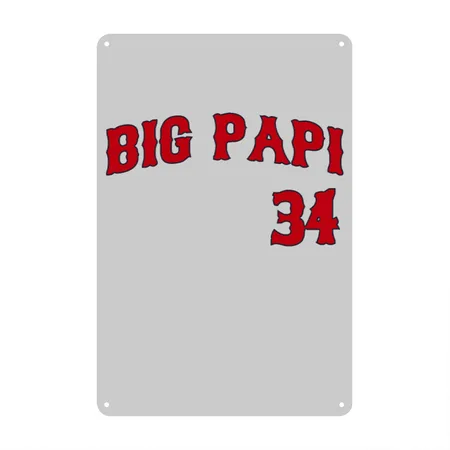 Boston Red David Ortiz Big Papi Jersey Tee Men Heather Gray Metal Poster Wall Art Decor Sign