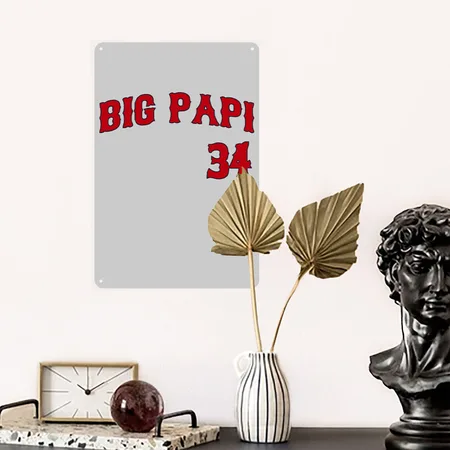 Boston Red David Ortiz Big Papi Jersey Tee Men Heather Gray Metal Poster Wall Art Decor Sign