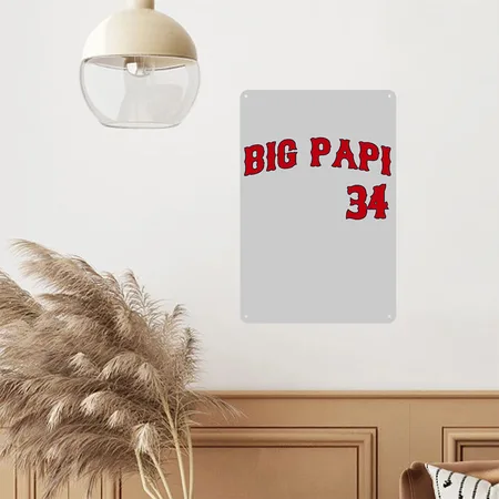 Boston Red David Ortiz Big Papi Jersey Tee Men Heather Gray Metal Poster Wall Art Decor Sign