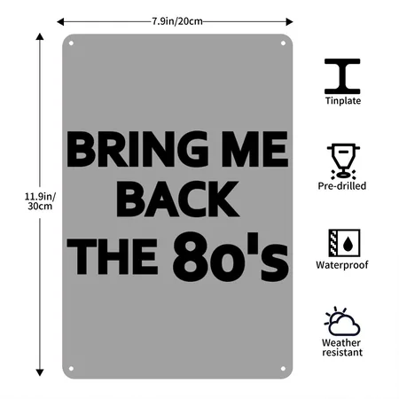 Bring Me Back The 80s Black Heather Gray/navy Metal Poster Wall Art Decor Sign