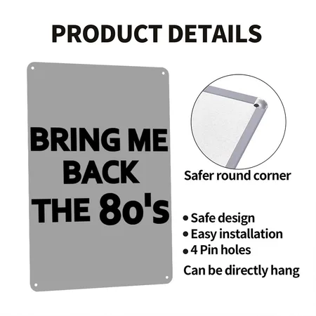 Bring Me Back The 80s Black Heather Gray/navy Metal Poster Wall Art Decor Sign