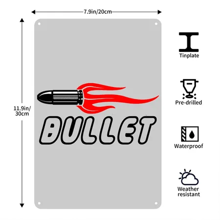 BULLET Heather Gray Metal Poster Wall Art Decor Sign