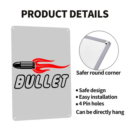 BULLET Heather Gray Metal Poster Wall Art Decor Sign