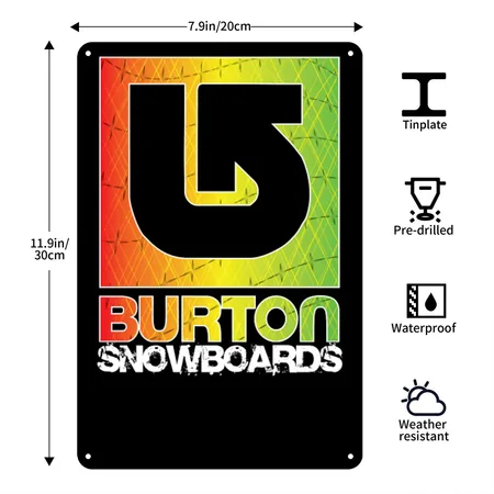 Burton Snowboard Sport Logo Black Metal Poster Wall Art Decor Sign