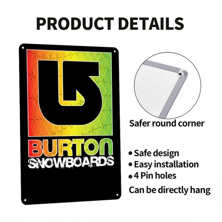 Burton Snowboard Sport Logo Black Metal Poster Wall Art Decor Sign