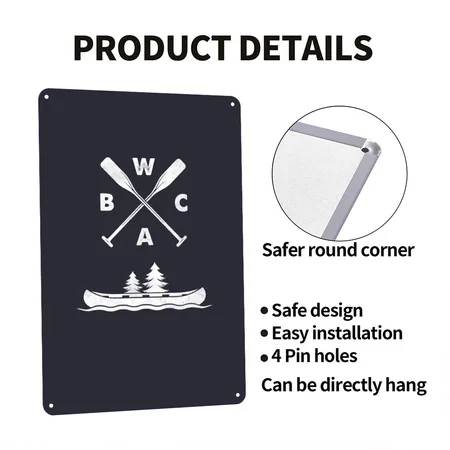 BWCA Boundary Waters Canoe Design Navy Metal Poster Wall Art Decor Sign