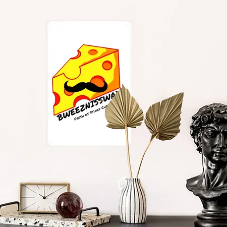 Bweeznisswax Fresh As Stinky Cheese Hat White/black Metal Poster Wall Art Decor Sign
