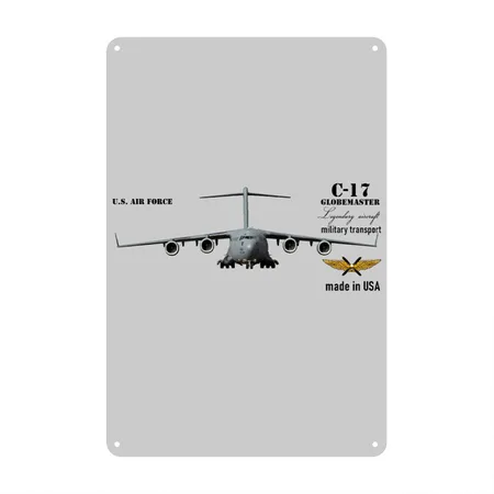 C-17 Globemaster Heather Gray Metal Poster Wall Art Decor Sign