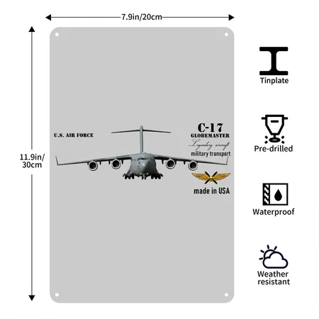 C-17 Globemaster Heather Gray Metal Poster Wall Art Decor Sign