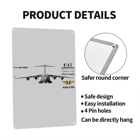 C-17 Globemaster Heather Gray Metal Poster Wall Art Decor Sign