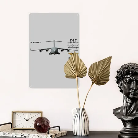 C-17 Globemaster Heather Gray Metal Poster Wall Art Decor Sign