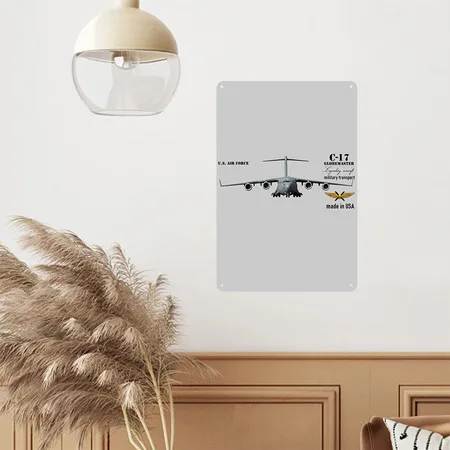 C-17 Globemaster Heather Gray Metal Poster Wall Art Decor Sign