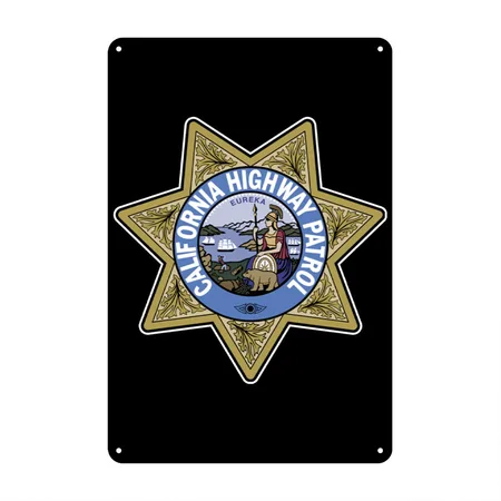 California Highway Patrol Black Metal Poster Wall Art Decor Sign