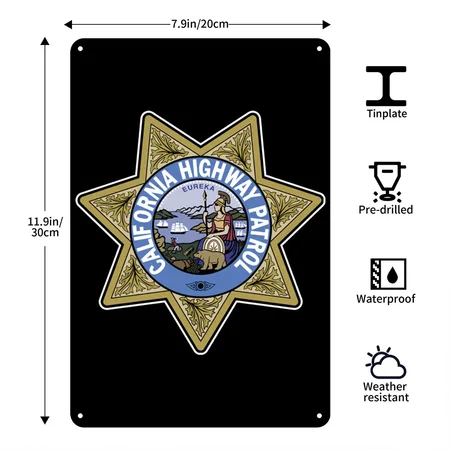 California Highway Patrol Black Metal Poster Wall Art Decor Sign