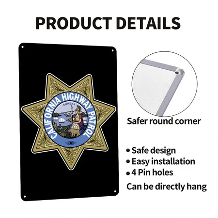 California Highway Patrol Black Metal Poster Wall Art Decor Sign