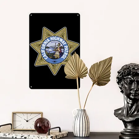 California Highway Patrol Black Metal Poster Wall Art Decor Sign