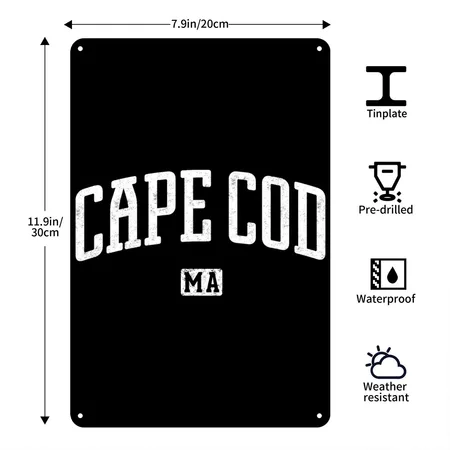 Cape Cod Massachusetts Black/white Metal Poster Wall Art Decor Sign