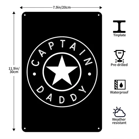 Captain Daddy Gift For Father's Day Black Metal Poster Wall Art Decor Sign