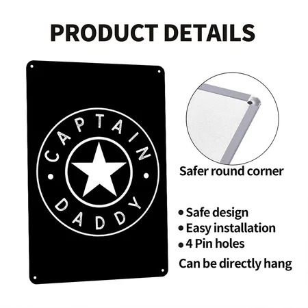 Captain Daddy Gift For Father's Day Black Metal Poster Wall Art Decor Sign