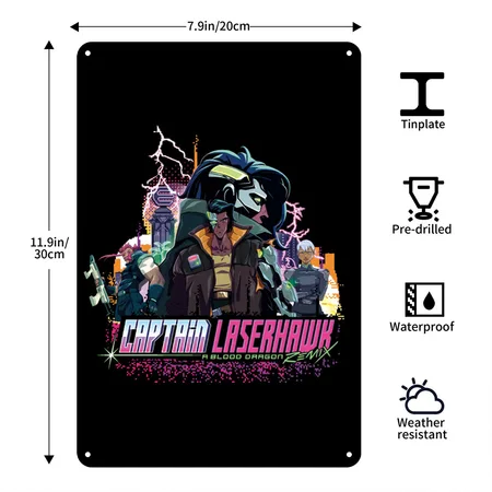 Captain Laserhawk: A Blood Dragon Remix Team Black Metal Poster Wall Art Decor Sign
