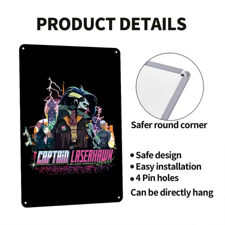 Captain Laserhawk: A Blood Dragon Remix Team Black Metal Poster Wall Art Decor Sign