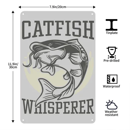 Catfish Whisperer Heather Gray Metal Poster Wall Art Decor Sign