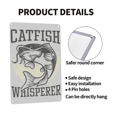 Catfish Whisperer Heather Gray Metal Poster Wall Art Decor Sign
